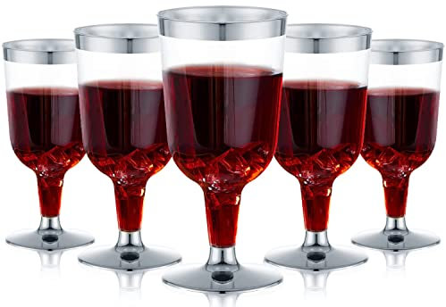 LATERN 30 Stück Weingläser aus Kunststoff, 170ml Silber Weinverkostungsgläser Wiederverwendbare Party Weinbecher mit Stiel für Getränke Whisky Champagner Bier Cocktail Martini (13,4 x 6,5cm)