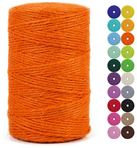 LEREATI Cuerda de Yute 2mm x 200m, Hilo de Yute Cuerda Yute Natural, Cordel Fina Cuerda Huerto, Hilo de Cañamo para Floristería Manualidades Jardín Envolver Regalos Decoración Navideña (Naranja)