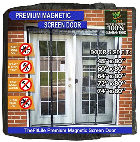 TheFitLife Schermo magnetico a doppia porta, tenda a rete con gancio e anello a telaio completo, potenti magneti, chiusura a scatto automatica per patio, porta scorrevole o grande (150 x 200 cm)