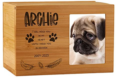 ukgiftstoreonline Personalised Wooden Dog Memorial Cremation Urn with Photo Heaven Quote