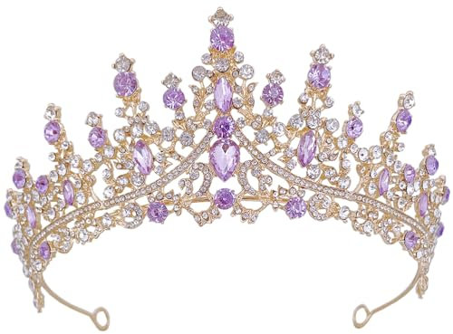 minkissy Violette Kristallkrone Brauthaarschmuck für Hochzeit Haarschmuck Tiara für Mädchen Kronen Brauthaarschmuck Diademe Mädchen Haarschmuck Hochzeit Kopfschmuck