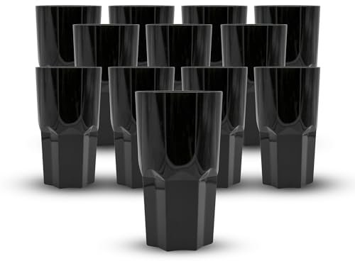 DOJA Barcelona | Polycarbonate Verre | 50cl | Pack 12 | Gobelet Noir | 154x87x1.8mm | en Polycarbonate Noir | Gobelet Plastique Reutilisable Incassable | pour Verre a Eau, Verre a Vin, Verre Cocktail