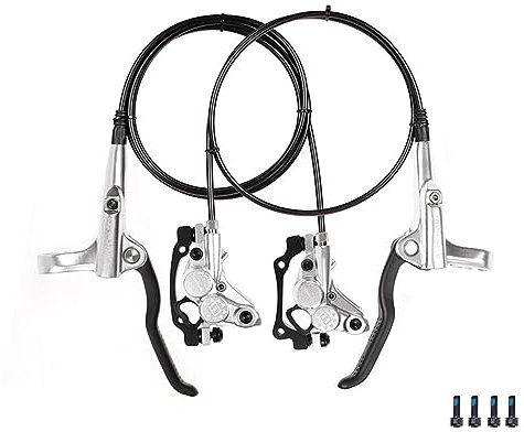 Hydraulisches Scheibenbremsen-Set For Mountainbikes 4-Kolben-Scheibenbremsen Aus Eloxiertem Aluminium Links Vorne 800mmRechts Hinten 1400mm Bidirektionale Bremsung Ultraleicht 7 Farben ( Color : Silve