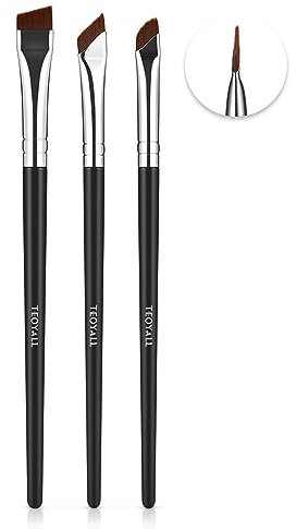 TEOYALL Angled Eyeliner Brushes Set, 3 PCS Ultra Thin Slanted Angled Eyebrow Brush Precision Defined Brushes