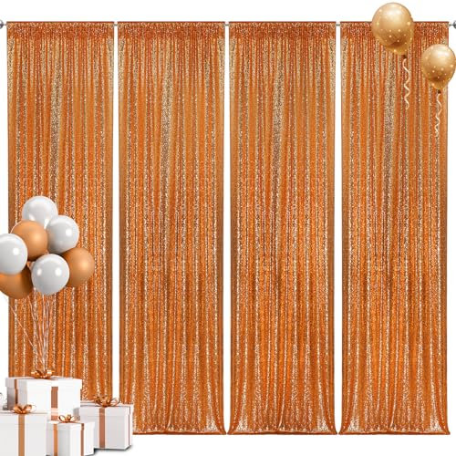 2 × 2,4 m, orangefarbene Pailletten-Vorhänge, Fotografie-Hintergrund, Glitzer-Vorhänge, Stoffhintergrund für Weihnachten, Hochzeit, Party-Dekoration