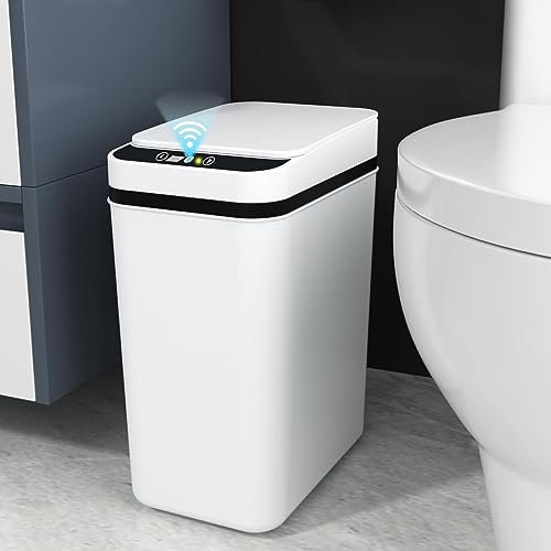 Cubo de Basura Automático con Sensor de Apertura |Cubo para Cocina | Sensores Infrarojos | Tapa Desmontable | Blanco | 12 L Cubo de Basura Sin Contacto para Hogar Oficina Baño Cocina (Rectangular)