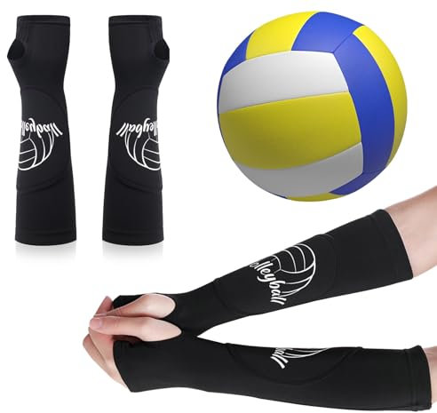 1 Paio Manicotti per Braccio da Pallavolo, Manicotti Sportivi Per Braccia Protezione Avambraccio, Polsino Con 3mm Imbottitura Protettiva e Foro Per Pollice, Manicotti Pallavolo Donna (Nero S/M)