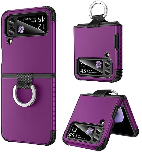 BENTOBEN für Samsung Galaxy Z Flip 3 Case, Z Flip 3 5G Case with Ring, Heavy Duty 2 in 1 Full Body Rugged Shockproof Protection Cover Girls Women Boy Men Covers for Galaxy Z Flip 3 Dunkel Violett