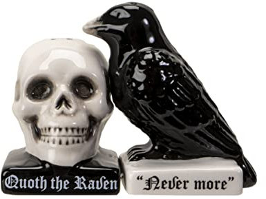 Horror-Shop Gothic Totenkopf & Schwarzer Rabe als Salz & Pfefferstreuer