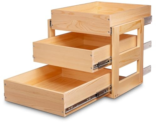 Mulush Ausziehbare Schubladen für Schränke, 50,8 cm B x 53,3 cm T x 48,3 cm H, sanft schließend, Holzregale, Aufbewahrungs-Organizer für Küche, 3 Ebenen, fertig, strapazierfähig, Bodenmontage