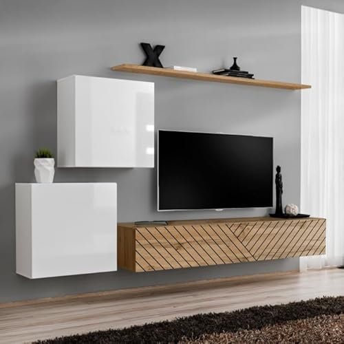 Paris Prix Ensemble Meuble TV Switch Lamel V 250cm Naturel & Blanc