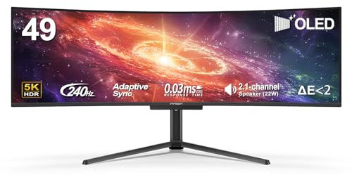 INNOCN 49 49Q1S OLED Curved Gaming Monitor 5120x1440p 240Hz, 0.03ms, USB Type C 90W, HDMI 2.1, DisplayPort, USB Hub, Surrounding Speakers, Adaptive Sync, Height-Adjustable Stand, Black