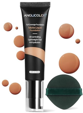 Anglicolor Foundation,Concealer Foundation,Matte Natural Full Coverage Foundation,Wasserfest und Lang Anhaltend,Für Alle Hauttypen Geeignet,5 Farben verfügbar(#105)