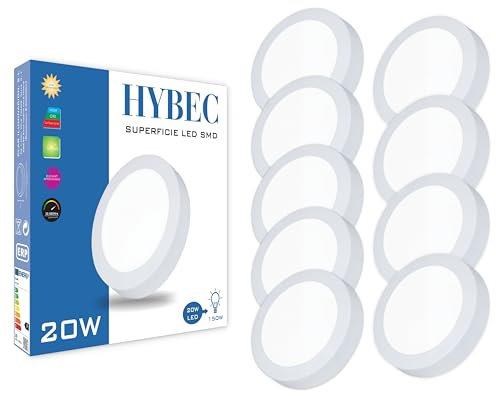 HYBEC - Downlight LED Techo Superficie 20W, Plafon LED Techo cocina, Plafon led techo baño, Plafon LED Techo, Lámpara de techo, Blanco Frío 6500Kº (Pack 9)