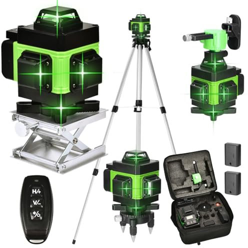 Kreuzlinienlaser 4 x 360° 16 Linien Laser, Fadenkreuz-Laser Wasserwaage, Bau Fadenkreuz Laser Wasserwaage, automatische Nivellierung, mit 2x2400 mAh Batterien