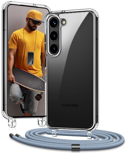 Vaykwo Handykette für Samsung Galaxy S24 6,2 Zoll Hülle mit Band - Necklace Handyhülle - Transparente Case zum Umhängen mit Kameraschutz und Bildschirmschutz - Blau
