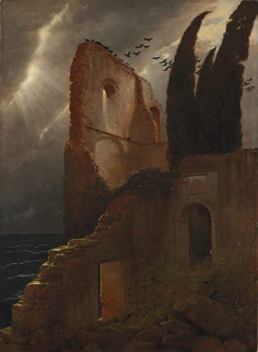 MSTECO Reproduktion Leinwanddruck Und Poster Wandkunst Bild Ruine von arnold böcklin für Wohnkultur 60x90cm