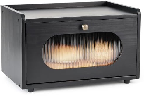 GUUSII HOME Boite a Pain Boîte à Pain de Mie Bois Huche à Pain Vintage Rangement Cuisine Countertop Conteneur de Stockage de Pain avec Porte Magnétique Fenêtre Acrylique 36.5x23.5x22cm(Noir)