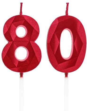 80th Birthday Candles, Red Number Candles Birthday Decoration, Happy Birthday Cake Toppers, for Birthday Parties Weddings Company Anniversaries (Red, 80)