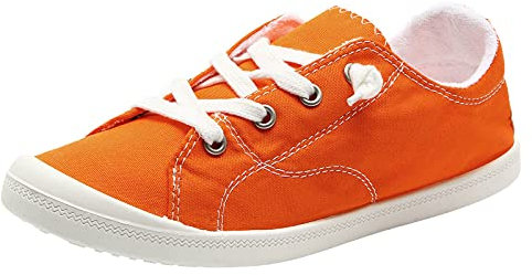 Plimsoll - Zapatos de lona para mujer, con cordones, zapatos planos sin cordones, ligeros, para caminar, gimnasio, deportes, cómodos, casuales, cómodos, zapatos planos, Orange, 42 EU