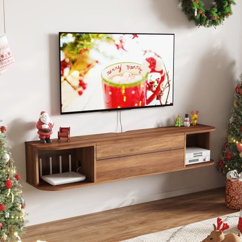 Lifewit Floating TV Stand Unit, 47.2'' Wall Mounted TV Cabinet, Entertainment Media Console Center with Power Outlets and USB Ports, Floating TV Shelf for Living Room, Bedroom, Office, Walnut