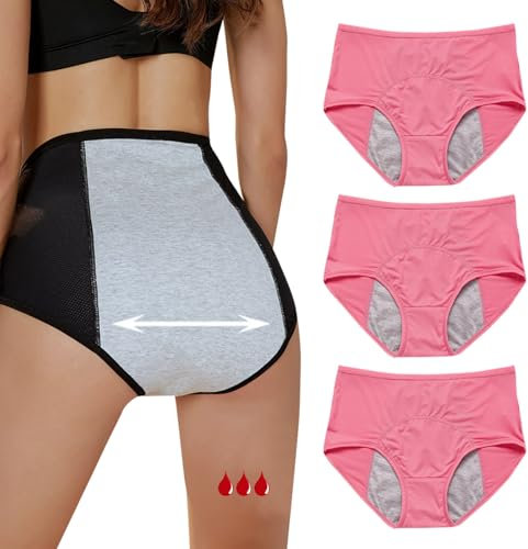 Necalisi Culotte menstruelle Slip Femme Coton Rose Flux Très Abondant, Ultra Absorbantes Culottes Femme Taille Haute, Sexy, Confortables Culotte pour Fuite Urinaire 3 pcs 6XL