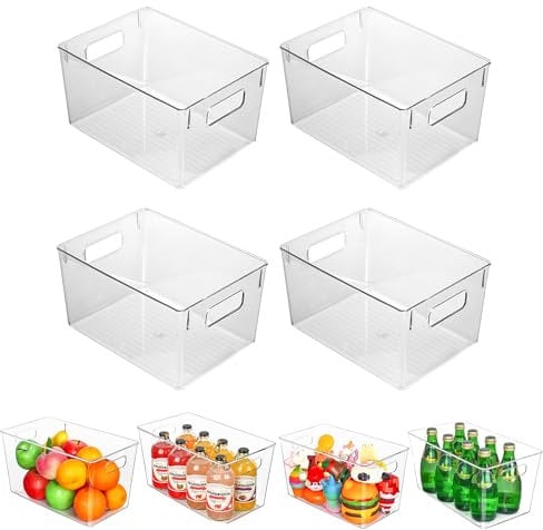 imuounl Clear Plastic Storage Bins,Perfect Kitchen storage & organisation or Pantry Storage – Fridge Organiser, Pantry Organisation and Storage Bins, Cabinet Organisers (2-Pack)