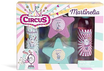 MARTINELIA - Coffret de Bain Circus Pour Enfant - Coffret Bain Amusant Enfant - 1 Gel douche + 1 Lait pour le Corps + 2 Bombes de Bain Effervescentes - Cadeau Fille - Sans Produit Nocif