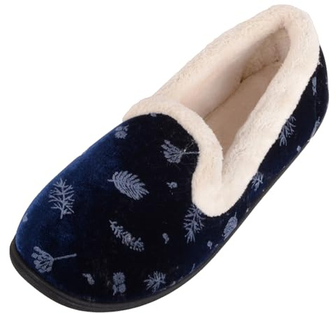 ABSOLUTE FOOTWEAR Womens Easy Slip On Fleece Lined Velour Slipper with Dandelion Design