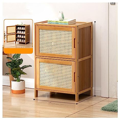 XBDLYQBD Meuble à Chaussures en Bambou, Meuble à Chaussures en rotin pour l'entrée, Meuble de Rangement avec Portes, Pantoufles, Meuble à Chaussures autoportant pour Le Couloir d'entrée du Salon
