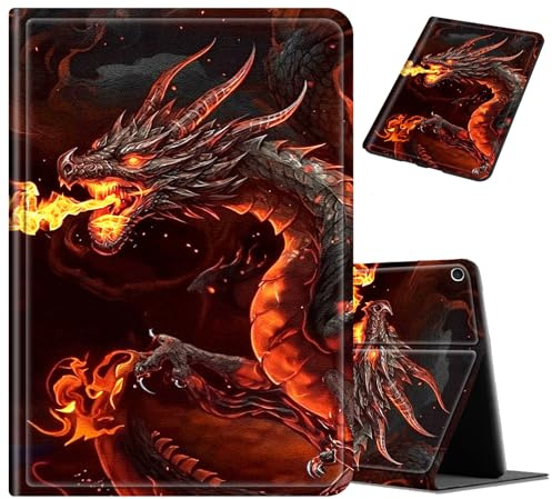 Fire Dragon Schutzhülle für iPad 10.2 (9. / 8. / 7. Generation), PU-Leder, stoßfest, leicht, verstellbarer Ständer, für Kinder, automatische Sleep/Wake-Hülle