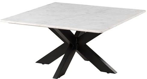 MASSIVMOEBEL24.DE | Couchtisch quadratisch 90x90x45 Marmor/Kreuzgestell Barcelona Größen, Farbe:Marmor weiß, Größe:90x90 cm, Gestell:Kreuzgestell Eisen schwarz