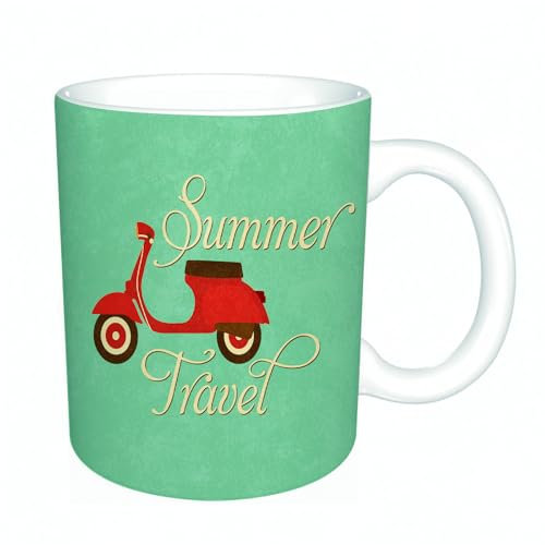 YFHJV Grosse Kaffeetasse - Bürotasse - Tasse Keramik Kaffeetassen Große 11oz - teetasse groß - cappuccino tassen - Dekorationen aus den 1960er Jahren, Sommerreise-Roller, Urlaub, Vespa, klassische Rä