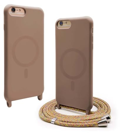 BGHHEU Handykette Hülle kompatibel mit iPhone SE 2020 / iPhone 8 mit Band,Handyhülle Kompatibel mit MagSafe,Abnehmbar Kordel zum Umhängen Silikon Case Magnetische Handyhülle,Braun