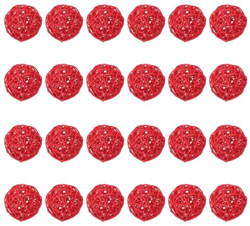 MECCANIXITY 24 Pcs Wicker Rattan Balls 2.4 Inch Rattan Decorative Balls Vase Fillers for Wedding Party Centerpiece Bowls Home Decoration, Red