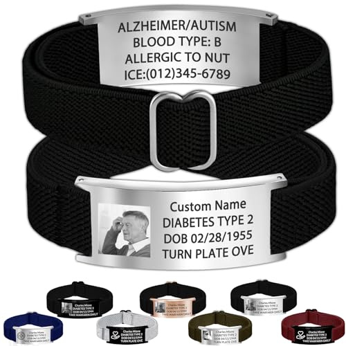 Xsersao Personalisierbares medizinisches Armband für Männer und Frauen, graviert, personalisierbar, medizinische Notfall-Alarm-Armband, verstellbares Band, passend für Handgelenke von 11–21 cm