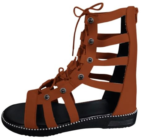 Sandalias de gladiador para mujer, sandalias con tiras peep toe, sandalias romanas de verano, elegantes zapatos con cordones, vintage, zapatos de playa hasta la rodilla, botas altas, sandalias de ocio