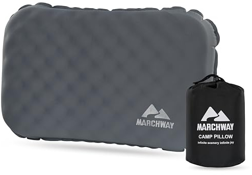 MARCHWAY Inflatable Camping Pillow with Soft Foam Top & TPU Air Bladder, Dual-Sided Support for All-Season, Lightweight Compact Travel Pillow for Hiking, Backpacking, Airplane, Car (Grey)