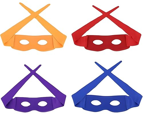 RockParty Maschere da supereroe stile ninja, confezione da 4 pezzi, in rosso, blu, arancione e viola, accessori per costume per bambini, per feste, cosplay e giochi