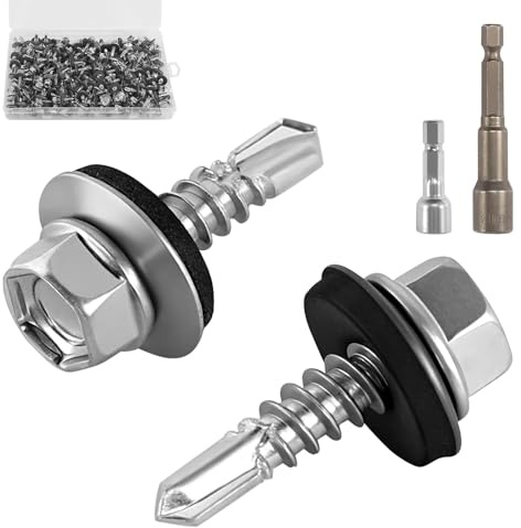 150 Stück Selbstschneidende Schrauben, 4.8x19MM Dachschrauben Trapezblechschrauben mit Dichtscheibe echskant Bohrschrauben, Edelstahl Blechschrauben M8 Spenglerschrauben mit 2 Stk Sechskant Bit