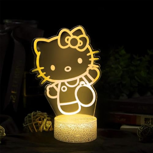 ANDYLV Nachtlicht Kitty, 3D Illusion Nachtlicht, Anime 3D Illusion Led Lampe, 16 Frei Schaltbare Lichtfarben, Berührungsschalter, 3D-Nacht-licht mit Visuellen Effekten