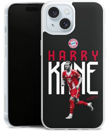 Slim Case kompatibel mit Apple iPhone 15 Silikon Handyhülle transparent Hülle extra dünn FC Bayern München Harry Kane Offizielles Lizenzprodukt