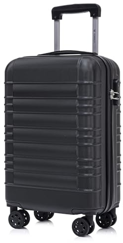 YONSLY Koffer Suitcase M Schwarz, Trolley Reisekoffer, Kabinenkoffer Rollkoffer Handgepäck mit 4 Rollen 360°, Hartschalenreisekoffer, Zahlenschloss, Weicher Gummigriff
