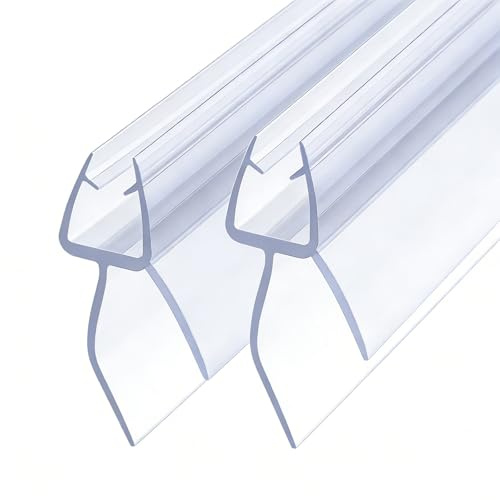 EOXCIIU Shower Door Seal Strip 4-6mm Glass, 100cm, 2-Pack | Straight Linear Bottom Waterproof Seal, Transparent Blue PVC, Simple Installation with Long-Lasting Adhesion