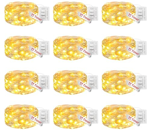 btfarm 12 Stück Mini Lichterkette Batterie mit Timer, 2M 20 LED Micro Lichterkette Batteriebetrieben, 8 Modi Kleine Lichterketten Wasserdicht für Innen Hochzeit Party Weihnachten Deko Warmweiß