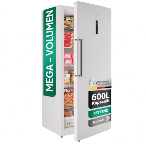 Heinrich´s Congelatore XXL da 600 l, protezione antigelo, 1 cassetto congelatore, 5 ripiani in vetro, display LED, cerniera della porta intercambiabile, funzione allarme, temperatura: -18 °C