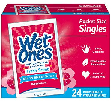 Wet Ones Singles antibactérien Lingettes nettoyantes Coque Lot 24