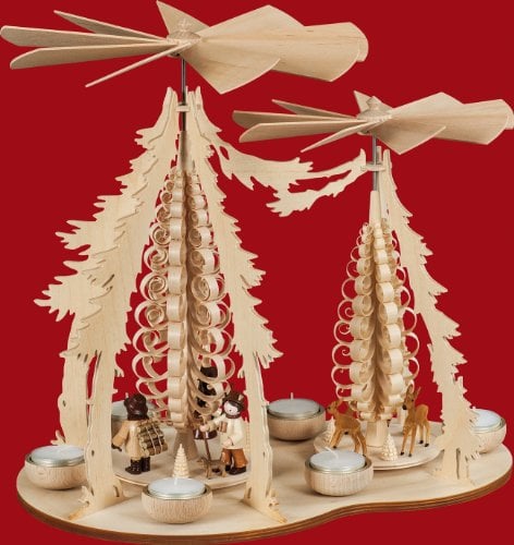 Weihnachtspyramide 1-stöckige Doppelpyramide 'Taulin' Waldleute - 35cm - Original Erzgebirge - Kunstgewerbe Taulin