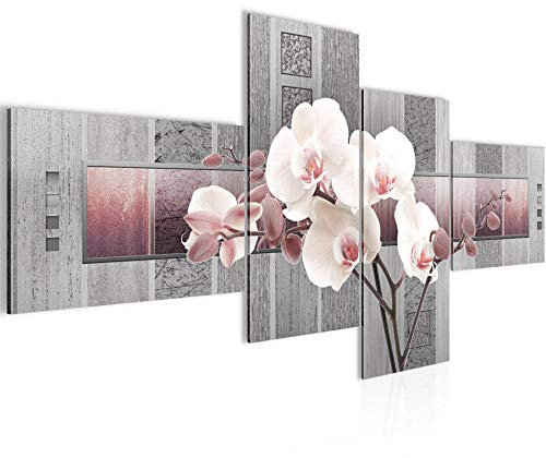 Runa Art Wandbilder Set XXL Blumen OrchideeWohnzimmer Schlafzimmer Violett Grau 4 Teilig - Made in Germany - 204645c