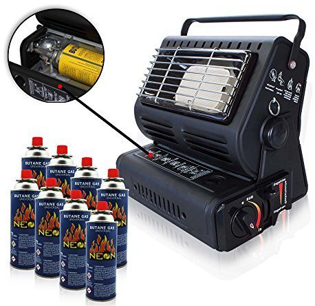 RSonic Gasheizung + 8x Gaskartuschen MSF-1a 227g ★ keramik gasstrahler heizung für Zelt Outdoor wohnwagen campingbedarf ★ Gaskartuschen Butan für Grill Lötlampe Campingkocher
